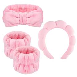 Make-up Stirnband 4 Stück Haarband Set Flauschiger Spa Verdickter Schwamm Elastischere Einstellbare Wasserabsorbierende Stirnbänder für Haut Rosa von SHINROAD