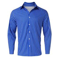 SHINROAD Atmungsaktives Herren Hemd Herren Gestreiftes Hemd Casual Business Langarm Slim Fit Hemd Tops Männer Hemd, blau, XL von SHINROAD