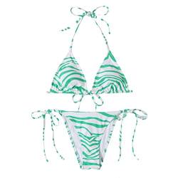 SHINROAD Damen Bikini Badeanzug Set High Waist Sommer Frauen Bikini Neckholder Kontrast Gepolstert Badeanzug Kleidung Grün S von SHINROAD