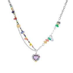 SHINROAD Girl Club Jewelry Halskette mit buntem Stein-Anhänger in Herzform mit Strasssteinen, Metall, Sekundärer Stein von SHINROAD