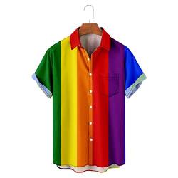 SHINROAD Herren-Hemd mit Regenbogenknöpfen, Sommer, hell, Umlegekragen, kurze Ärmel, Knöpfe plus Strandhemd, Oberteil, Kleidung, mehrfarbig, L von SHINROAD