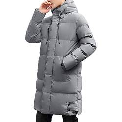 SHINROAD Herren Langer Mantel Winter Daunenmantel Kapuzenjacke Verdickte Gepolsterte Strickjacke Warm Übergröße Wintermantel Täglicher Tragen Grau M von SHINROAD