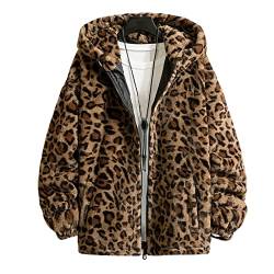 SHINROAD Herren Leopard Mantel Langarm Taschen Reißverschluss Winter Verdickte Doppelseitige Plüsch Kapuzenjacke Oberbekleidung Leopard L von SHINROAD