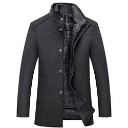 SHINROAD Herren Mantel Set Langarm Reißverschlusstaschen Wolljacke Herbst Winter Verdickter Herren Mantel mit Weste Grau 2XL von SHINROAD