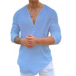 SHINROAD Herren Top T-Shirt Tiefer V-Ausschnitt Indoor Dress Up Casual Outdoor Firm Stitching Sommer Shirt für das tägliche Leben Blau L von SHINROAD