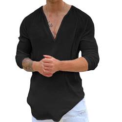 SHINROAD Herren Top T-Shirt Tiefer V-Ausschnitt Indoor Dress Up Casual Outdoor Firm Stitching Sommer Shirt für das tägliche Leben Schwarz M von SHINROAD