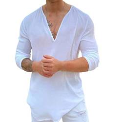 SHINROAD Herren Top T-Shirt Tiefer V-Ausschnitt Indoor Dress Up Casual Outdoor Firm Stitching Sommer Shirt für das tägliche Leben Weiß 3XL von SHINROAD