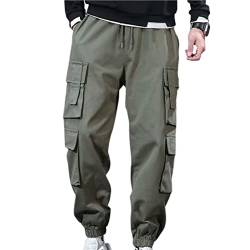 SHINROAD Herrenhose mit Knöchelband und lockerem Fleece, bequem, elastischer Bund, dick, atmungsaktiv, Cargohose mit mehreren Taschen, für Schule, Arbeit, Straßentanz, Armeegrün, Größe XL von SHINROAD