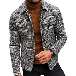 SHINROAD Herrenjacke Mantel Plaid Kleidung Lange Ärmel Revers Warm Slim Cardigan Männer Frühlingsmantel für Alltag Grau M von SHINROAD