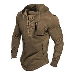 SHINROAD Lace Up Kordelzug Hoodie Herren Herbst Frühling Top Einfarbig Langarm Reißverschluss Taschen Pullover Streetwear Weich Atmungsaktiv Mittellang Männer, braun, XL von SHINROAD