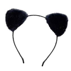 Süßes Haarband für Damen, leicht, weich, flauschig, Plüsch, Cartoon-Kitty-Ohr-Dekor, elastisch, schmale Krempe, rutschfest, Schwarz von SHINROAD