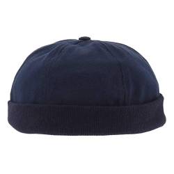 SHIPITNOW Marineblaue Herren Dockermütze, Dockercap - Kurze und Leichte Mütze 100% Baumwolle - Runde Einfache und Klassische Hafenmütze ohne Marke - Einheitsgröße Seemannshut Beanie Klettverschluß von SHIPITNOW