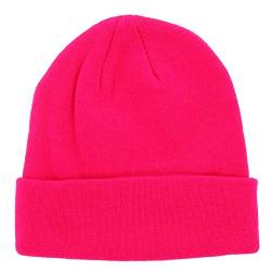 SHIPITNOW Neon rosa Herren oder Damen Wintermütze Einfarbig - Basic Strickmütze ohne Bommel - 100% Acryl Beanie- Einfaches und klassisches Mützen ohne Marke - Einheitsgröße von SHIPITNOW