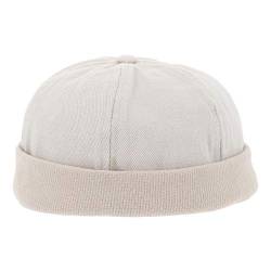 SHIPITNOW Weiße Ecru Herren Dockermütze, Dockercap - Kurze und Leichte Mütze 100% Baumwolle - Runde Einfache und Klassische Hafenmütze ohne Marke - Einheitsgröße Beanie Klettverschluß von SHIPITNOW