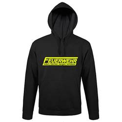 SHIRT-TO-GO schwarzer Hoody Pullover Hoddie Kapuzen Sweatshirt mit Aufdruck Neongelb „Feuerwehr-Retten Schützen Löschen Bergen“ für Berufsfeuerwehr oder Freiwillige Feuerwehr (3XL) von SHIRT-TO-GO