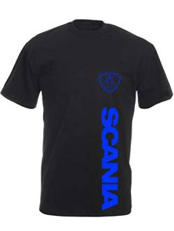 Unisex Trucker Kurzarm Shirt schwarz mit blauem Aufdruck Scania Logo und Schriftzug Größe L von SHIRT-TO-GO