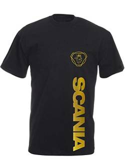 Unisex Trucker Kurzarm Shirt schwarz mit goldenem Aufdruck Scania Logo und Schriftzug Größe XL von SHIRT-TO-GO