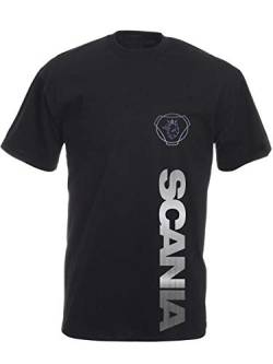 Unisex Trucker Kurzarm Shirt schwarz mit silbernem Aufdruck Scania Logo und Schriftzug Größe S von SHIRT-TO-GO