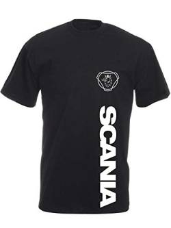 Unisex Trucker Kurzarm Shirt schwarz mit weißem Aufdruck Scania Logo und Schriftzug Größe L von SHIRT-TO-GO