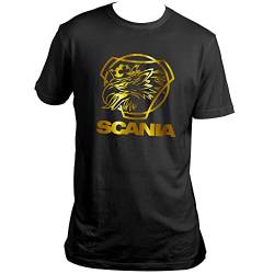 schwarzes T-Shirt Unisex mit Aufdruck Gold Scania Emblem Lenkrad Greif mit Krone (XXL) von SHIRT-TO-GO