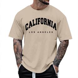 Oversized Tshirt Herren Rundhals Kurzarm Lose Sommer Oberteile Mode T-Shirt mit Los Angeles Grafik Kreativen Buchstaben Vintage Drucken Lang Tops Shirt Männer Streetwear Sportshirts Freizeitshirts von SHITOUJI