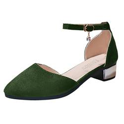 SHITOUJI Damen Riemchen Pumps Frauen Spangenpumps Closed Toe Sandals Mit Blockabsatz Mode Schnalle Sommer Sandaletten (Green, 39) von SHITOUJI