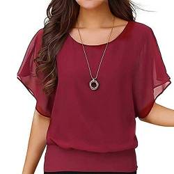 SHITOUJI Damen T-Shirt Kurzarm Fledermaus Batwing Chiffon Bluse Rundkragen Oberteile Tunika Tops Wickelshirt Tunika Kurzarmshirt Sommershirt Casual Lose Bequem Blusenshirt Große Größen von SHITOUJI