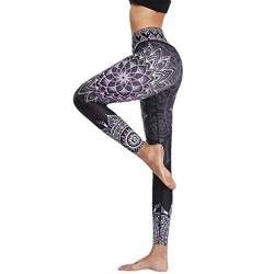 SHITOUJI Damen Yoga Leggings Retro High Waist Blickdicht Bauchkontrolle Yoga Pilates Hose Sport Leggings Gym Fitness Training Jogging Workout Leggins mit Boho Mandala Bedruckte von SHITOUJI