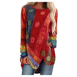 SHITOUJI Longshirt Damen Langarm Tunika Oversize Tshirts Longbluse Casual Oberteile Sommer T-Shirt Große Größen Lange Langarmshirts Bluse Locker Sommershirts Für Frauen Boho Hippie Blusen von SHITOUJI