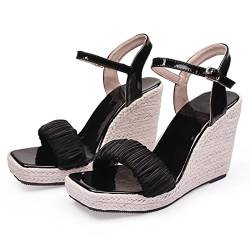 Sommerschuhe Damen High Heel Sandalen Mode Damen Party Schuhe Plateau Damen Keilsandalen Übergröße-Schwarz,4 von SHIYAN