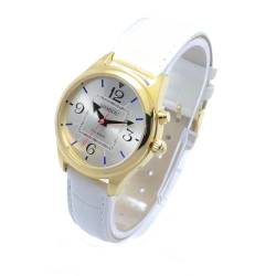 SHMIOU Sprechende französische Armbanduhr für Senioren mit Sehbehinderung, Damen-Armbanduhr, Leder, Weiß, XM-FR-230401, weiß von SHMIOU