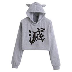 SHNW Demon Slayer Crop Hoodie Bauchfrei Mädchen Nezuko Tomioka Giyuu Hoodies Katzenohr Pullover Crop Top Damen von SHNW