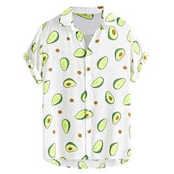 SHOBDW Herren Hawaii Hemd Mode Herren Oversize Freizeithemden Streetwear Bluse Sommer Casual Komisch Cartoon Avocado Gedruckte Blouse V-Ausschnitt Kurzarm Knopf T-Shirt Top Freizeit Hemden Strandhemd von SHOBDW Shirt