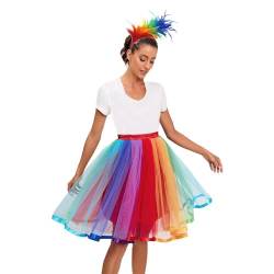 Faschingskostüme Karneval Kostüm Damen Roter Tüllrock Damen Tüllrock Schwarz Tüllrock Regenbogen Tüllrock Blau Tüllrock Gelb Tütü Damen Tüllrock Bunt Grün Weißer Tutu Damen Feen Kostüm Tüllrock von SHOBDW