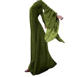 Halloween KostüM Damen Damen Herbst Winter Gothic Kleid Retro Solide Langarm Ballkleider Langes Maxikleid Lässiges lockeres Kleid Businesskleid (Green, L) von SHOBDW