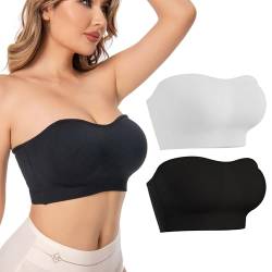 SHOCHX Trägerloser BH für Damen, Rutschfester Gepolsterter Bandeau-BH, Kabelloser Nahtloser Bralette Schlauch Top BH, Black+White, L von SHOCHX