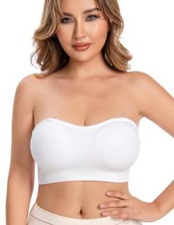 SHOCHX Trägerloser BH für Damen, Rutschfester Gepolsterter Bandeau-BH, Kabelloser Nahtloser Bralette Schlauch Top BH, White, S von SHOCHX