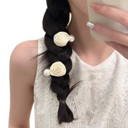 Große Haarspange aus Stoff mit Rosenblüten für dickes Haar, Haarspangen, Haarnadeln, modisches Haar-Accessoire, seitliche Perlen, Haarnadel, Temperament-Haarschmuck von SHOOYIO