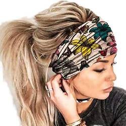 Haarband mit Blumenmuster, Yoga, Laufen, Stirnband, Muster für Kopfwickel, breites Turban-Stirnband, modisches Haar-Accessoire, Sport-Stirnbänder, elastisches Slip-Kopfband von SHOOYIO