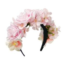 Modell-Show-Stirnband mit Blumen-Rosen-Dekoren, ethnisches Stirnband für Braut, Frühlings-Stirnband für Hochzeit, Party, Blumenstirnbänder für Frauen, böhmische Blumen-Haarbänder für Frauen, böhmische von SHOOYIO