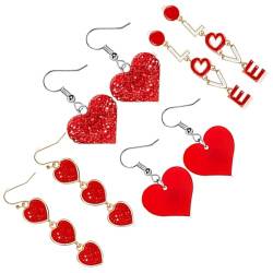 SHOOYIO 4 Paar Harz-Herz-Anhänger-Ohrringe für Frauen, Valentinstag-Ohrringe, hängende Ornamente, modische Ohr-Tropfen-Schmuck von SHOOYIO