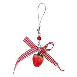 SHOOYIO Handgefertigter Erdbeer-Handy-Charm, Schleife, Handy-Schmuck für Damen, Mädchen, Teenager, einzigartiger Harz-Schlüsselanhänger mit Schleife von SHOOYIO