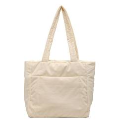 SHOOYIO Nylon-Einkaufstasche, gesteppt, einfarbig, Einkaufstasche, vielseitige Schultertasche, Büchertasche für Damen und Mädchen von SHOOYIO