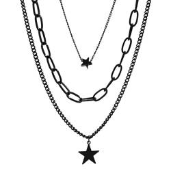 SHOOYIO Stilvolle mehrlagige Halskette, schwarz, fünfzackiger Sternanhänger, verstellbare Schlüsselbeinkette für den täglichen Gebrauch von SHOOYIO