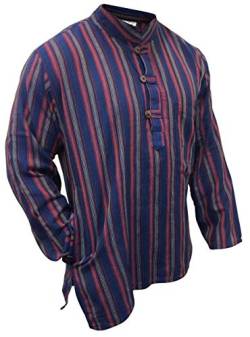 Langarmhemd/Grandad-Shirt mit verschiedenfarbigen dunklen Streifen, Hippie-Boho-Stil, Größe S–XXXL Gr. L, Violett (New Purple) von SHOPOHOLIC FASHION