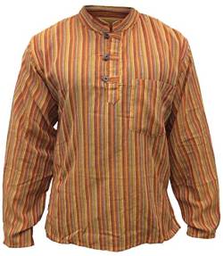 Multi Farben Mix dharke Streifen leicht bequem langärmlig traditionell Großvater Shirt, Hippy Boho, S M L XL XXL XXXL - orangemischung, XXXX-Large von SHOPOHOLIC FASHION