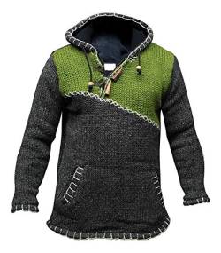 SHOPOHOLIC FASHION Fleecegefütterter Pullover mit Kreuzreißverschluss für Herren, Hippie-Boho-Hoodie aus Wolle - Grün, S von SHOPOHOLIC FASHION