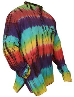 SHOPOHOLIC FASHION Herren Damen Marmor Batik Hippy Großvater Shirt - Parallel Rainbow, Small von SHOPOHOLIC FASHION