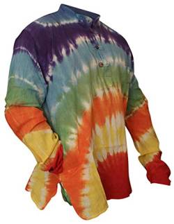 SHOPOHOLIC FASHION Herren Damen Marmor Batik Hippy Großvater Shirt - Rainbow Batik, Medium von SHOPOHOLIC FASHION