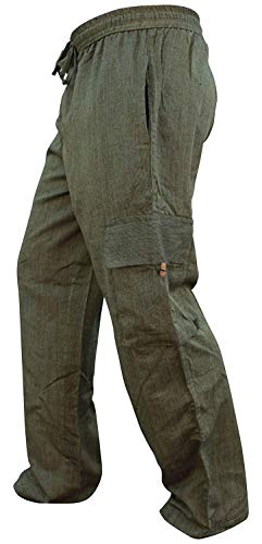 SHOPOHOLIC FASHION Herren-Hippie-Hose im Boho-Stil aus Leichter Baumwolle mit Seitentasche, Green, L von SHOPOHOLIC FASHION